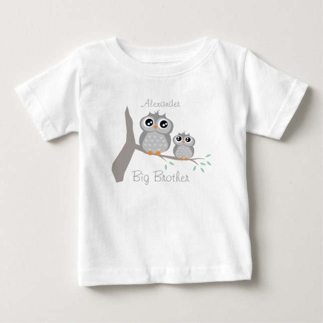 Big brother adjustable name with cute owls baby T-Shirt (Front)