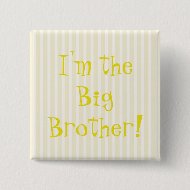 Big Brother Baby Shower Yellow Stripes Button (Front)