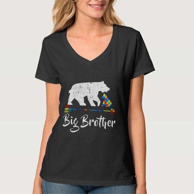 Big Brother Bear Autism Awareness Proud Autism Mom T-Shirt (Front)