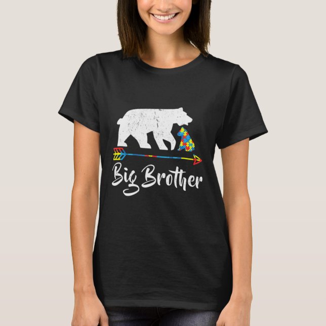 Big Brother Bear Autism Awareness Proud Autism Mom T-Shirt (Front)