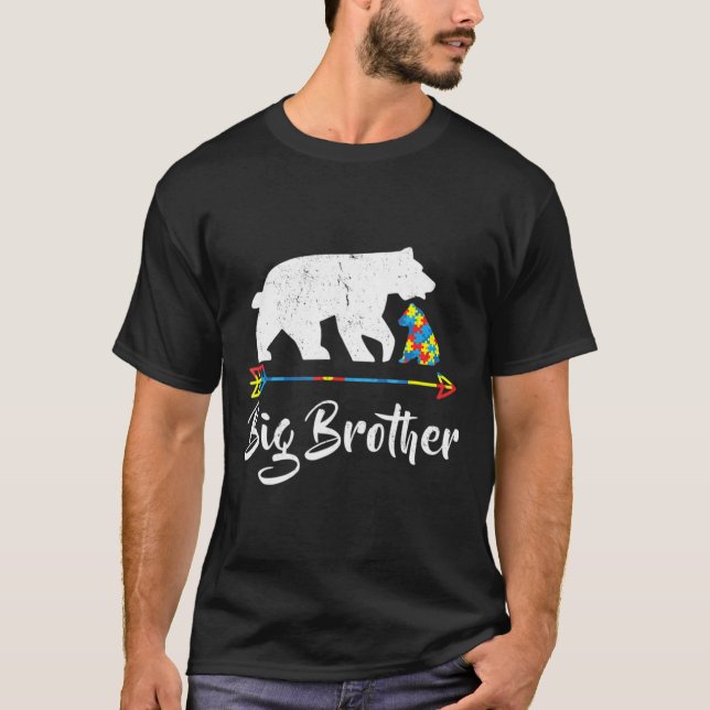 Big Brother Bear Autism Awareness Proud Autism Mom T-Shirt (Front)