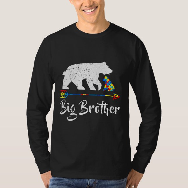 Big Brother Bear Autism Awareness Proud Autism Mom T-Shirt (Front)