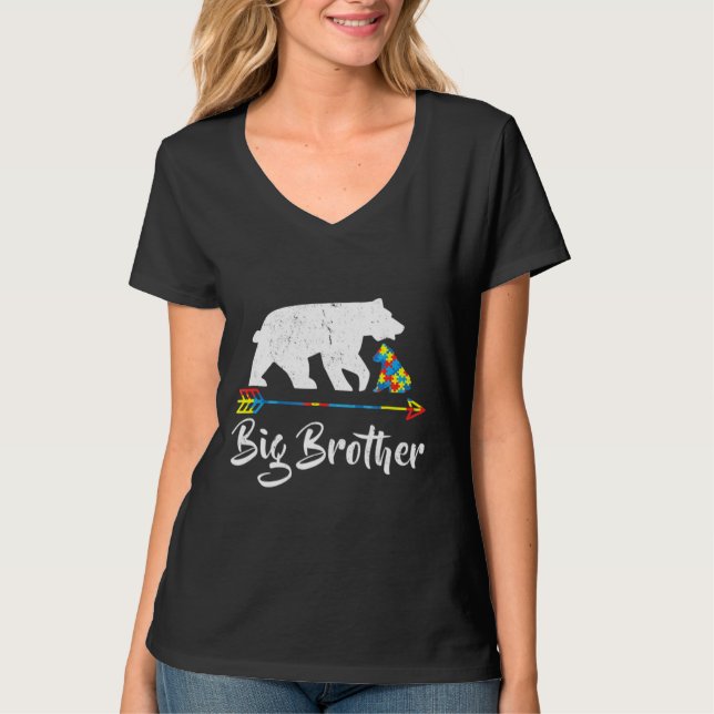 Big Brother Bear Autism Awareness Proud Autism Mom T-Shirt (Front)