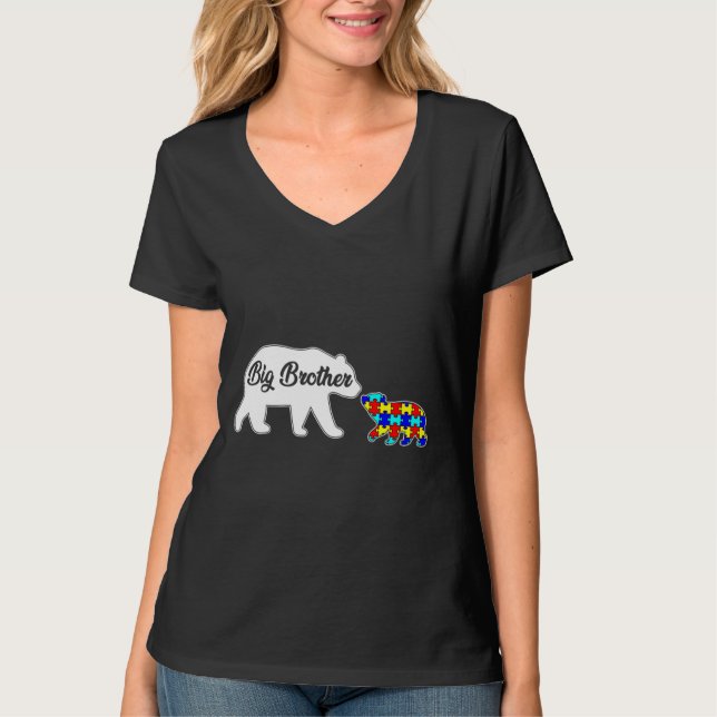 Big Brother Bear Autism Awareness Support Family A T-Shirt (Front)