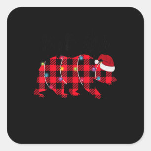 Big Brother Bear Buffalo Red Plaid Lights Christma Square Sticker