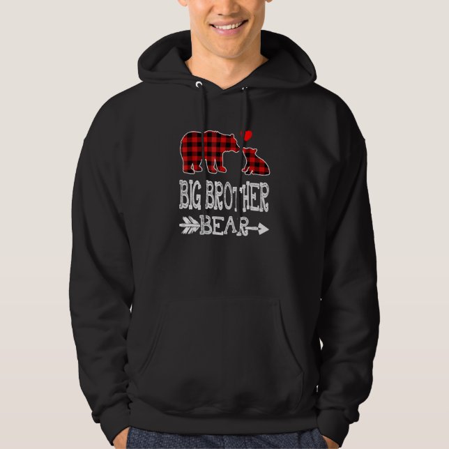 Big Brother Bear  Red Buffalo Plaid Grandma Bear Hoodie (Front)