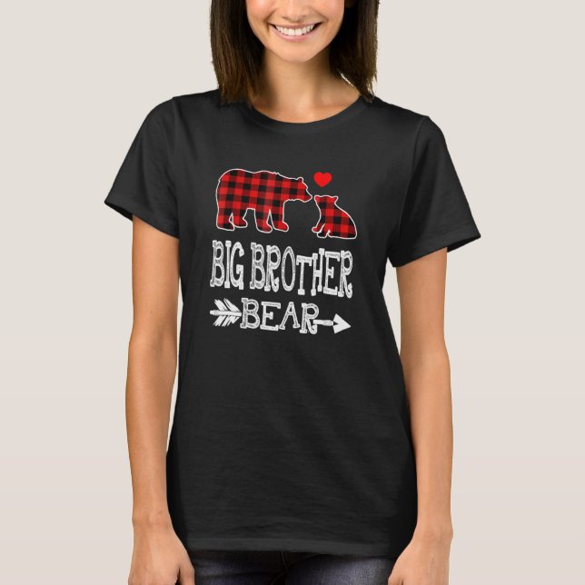 Big Brother Bear  Red Buffalo Plaid Grandma Bear T-Shirt (Front)