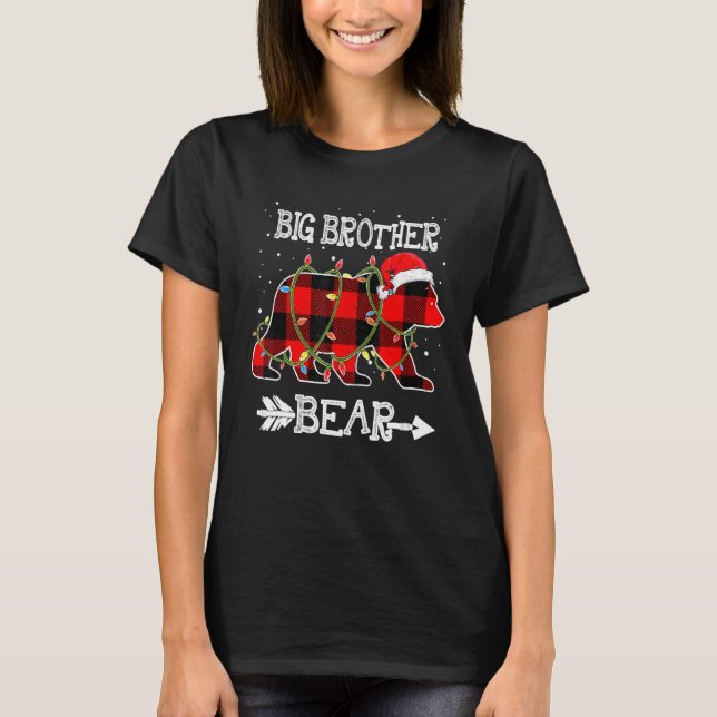 Big Brother Bear  Red Buffalo Plaid Mom Bear Pajam T-Shirt (Front)