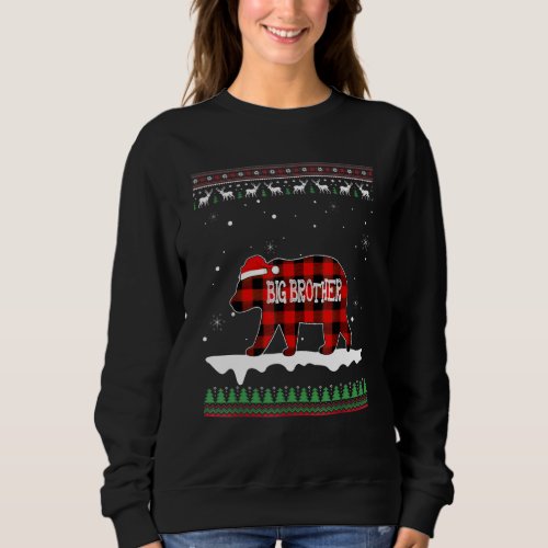 Big Brother Bear Santa Red Plaid Family Pajamas Fo Sweatshirt