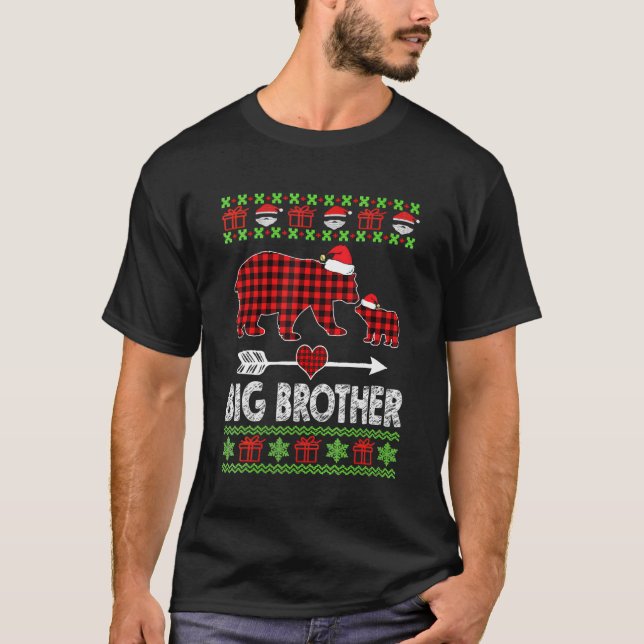 Big Brother Bear Santa Red Plaid Family Pajamas Fo T-Shirt (Front)