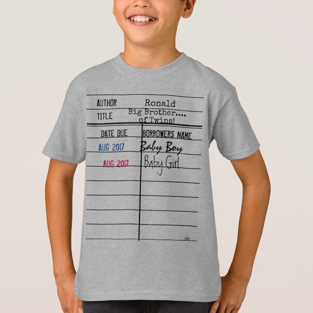 Big Brother/Big Sister Library Due Date Card Shirt (Front)
