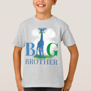 Big brother boy’s T-Shirt cute tall blue giraffe