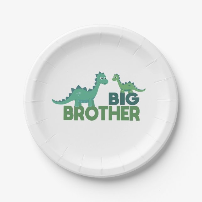 Big brother dinosaur cartoon animal sibling paper plates (Front)