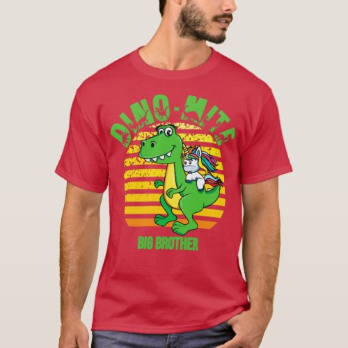 big brother Dinosaur unicorn retro sunset dinomite T_Shirt