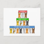 Big Brother Happy Birthday Cartoon Cats Postcard<br><div class="desc">Three rows of cartoon kittens standing holding above their heads brightly colored banners that say 'Happy Birthday to my Big Brother'.</div>