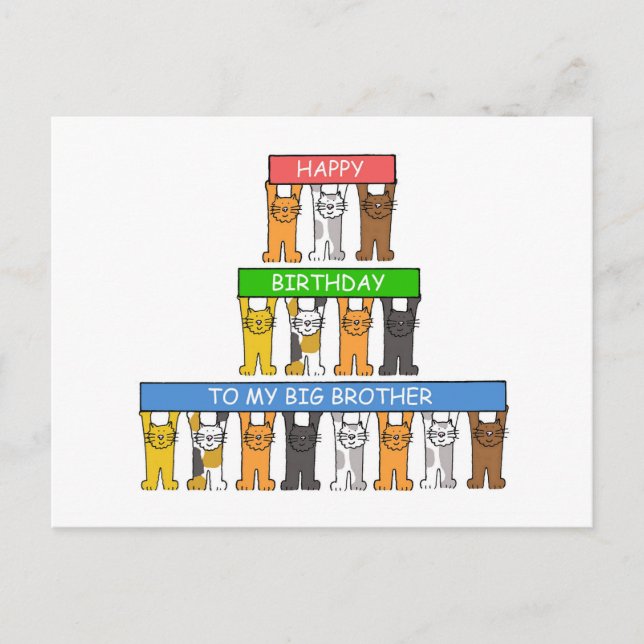 Big Brother Happy Birthday Cartoon Cats Postcard (Front)