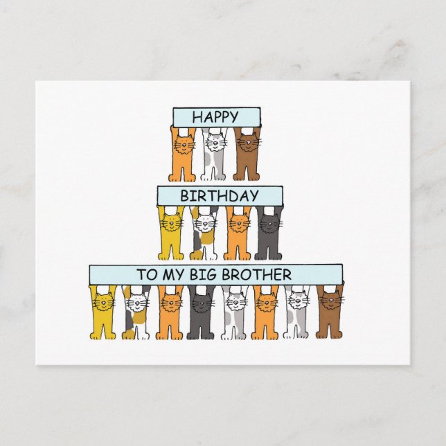 Big Brother Happy Birthday Cartoon Cats Postcard (Front)