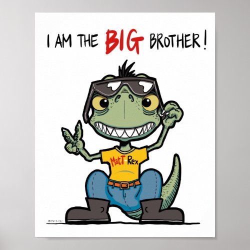 BIG brother Happy Green Dinosaur Cartoon Poster