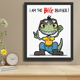 BIG brother Happy Green Dinosaur Cartoon Poster