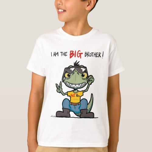 BIG brother Happy Green Dinosaur Cartoon White T_Shirt