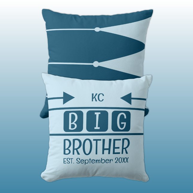 Big brother initials est. month year blue throw pillow (Creator Uploaded)