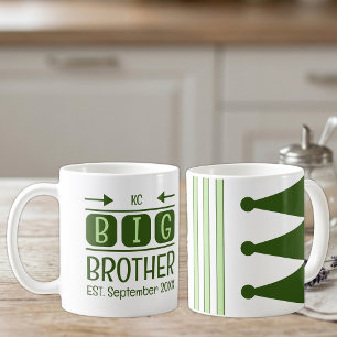 Big brother initials est. month year green coffee mug