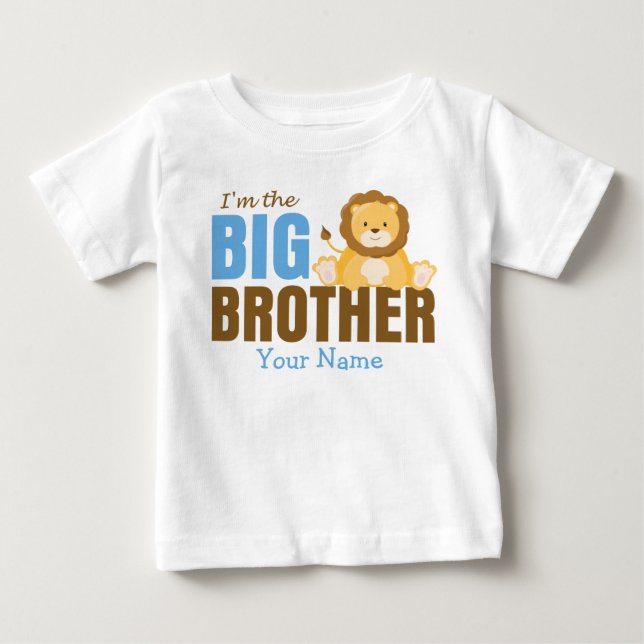 Big Brother Lion Blue Personalized Baby T-Shirt (Front)