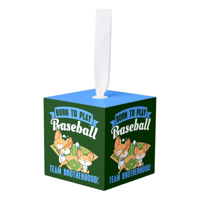 Big Brother Little Brother - Baseball Players Cube Ornament (Front Angled)