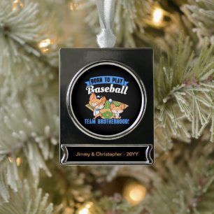 Big Brother Little Brother - Baseball Players Silver Plated Banner Ornament