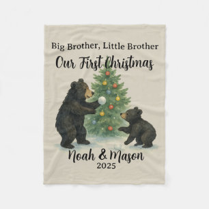 Big Brother Little Brother Bear Custom Christmas Fleece Blanket