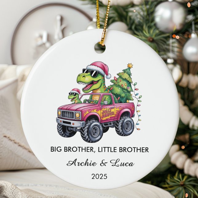 Big Brother Little Brother Dinosaur Christmas  Ceramic Ornament (Creator Uploaded)