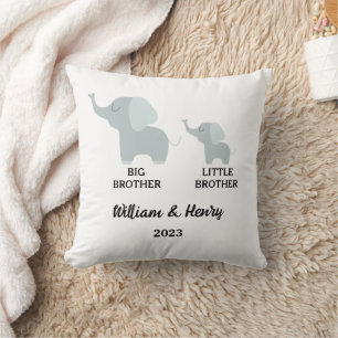 Big Brother & Little Brother Elephant, Custom Name Throw Pillow