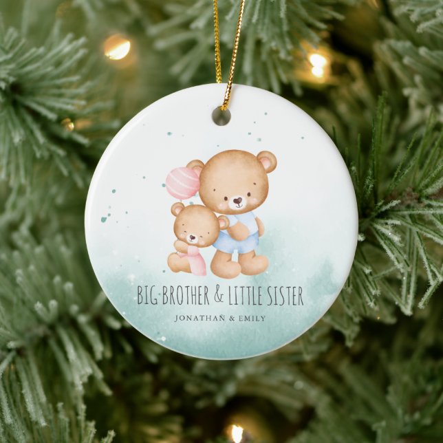 Big Brother Little Sister Siblings First Christmas Ceramic Ornament (Tree)