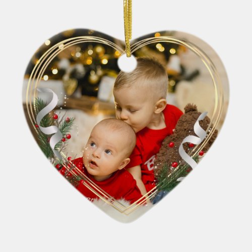 Big Brother New Baby Photo Gold Frame Custom  Ceramic Ornament