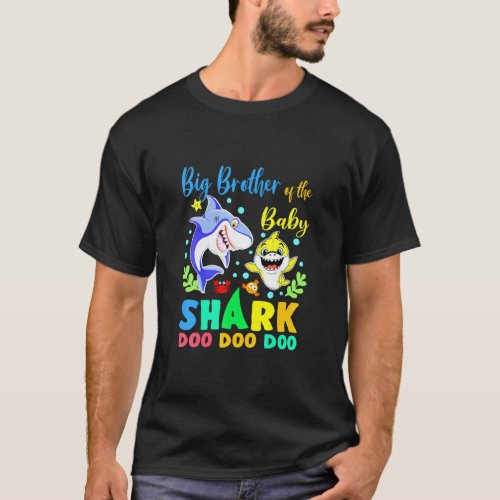 Big Brother Of The Birthday Boy Shark Blue Yellow  T_Shirt