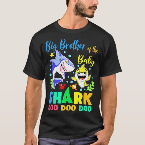 Big Brother Of The Birthday Boy Shark Blue Yellow  T_Shirt