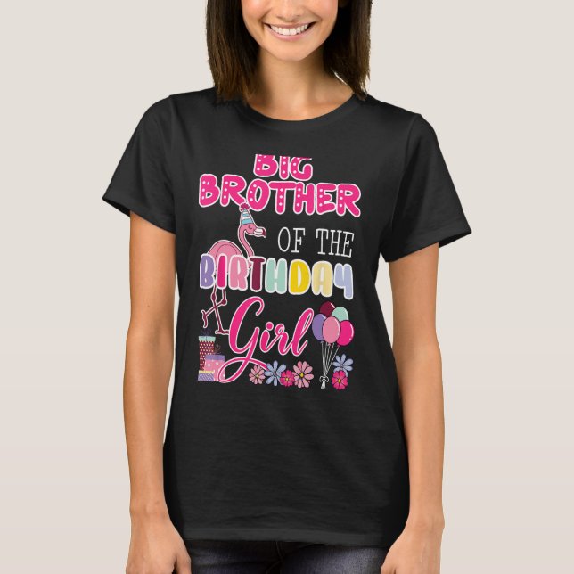 Big Brother Of The Birthday Girl Flamingo Theme Pa T-Shirt (Front)