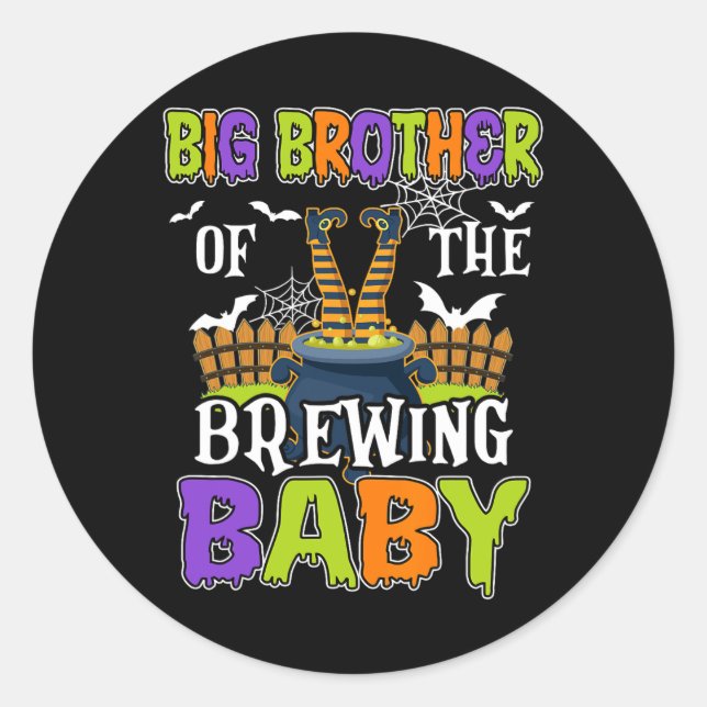 Big Brother Of The Brewing By Halloween Men Women  Classic Round Sticker (Front)