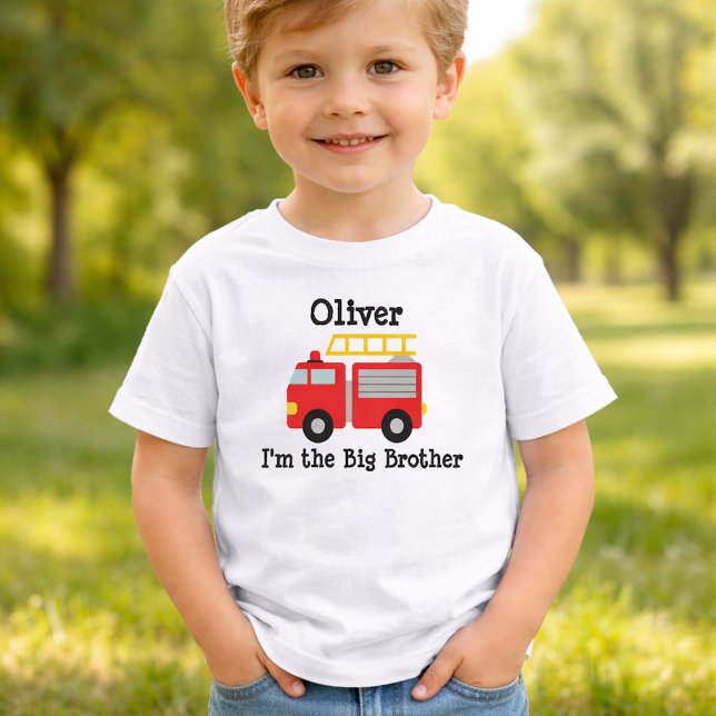 Big Brother Personalized Red Fire Truck Sibling Toddler T-shirt (Creator Uploaded)