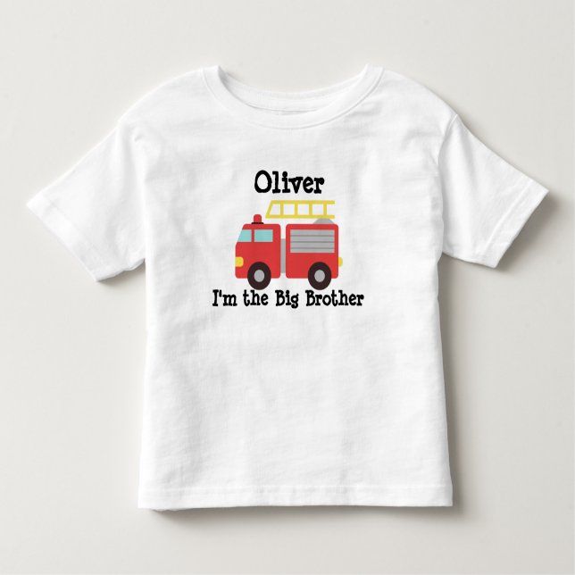 Big Brother Personalized Red Fire Truck Sibling Toddler T-shirt (Front)