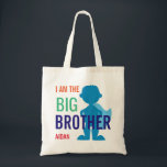 Big Brother Personalized Superhero Silhouette Boys Tote Bag<br><div class="desc">Big Brother Personalized Superhero Silhouette Boys Tote Bag. Edit to change font colors or sizes. Orange, green, blue and red font spells out "I am the big brother" with name underneath. A cute superhero boy silhouette in shades of blue with cape and boots. Coordinate with a little brother or sister...</div>