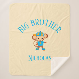 Big Brother Personalized with Name Monkey Sherpa Blanket