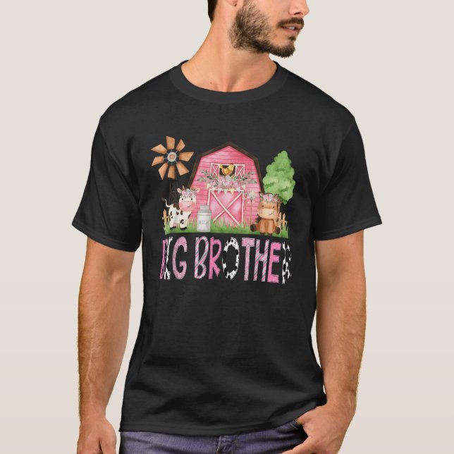Big Brother Pink Farm Animal Birthday Kids Matchin T-Shirt (Front)