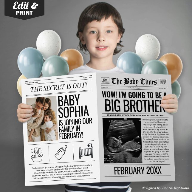 Big Brother Pregnancy Announcement Newspaper Card (Fun Baby Announcement Newspaper, I'm Going to be A Big Brother Pregnancy Announcement Newspaper Card)