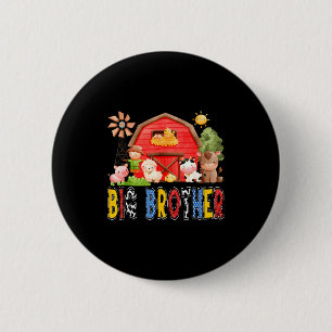 Big Brother Red Farm Cow Birthday Boy Matching Fam Button