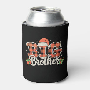 Big Brother Santa Hat Christmas Red Buffalo Plaid Can Cooler