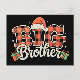 Big Brother Santa Hat Christmas Red Buffalo Plaid Holiday Postcard