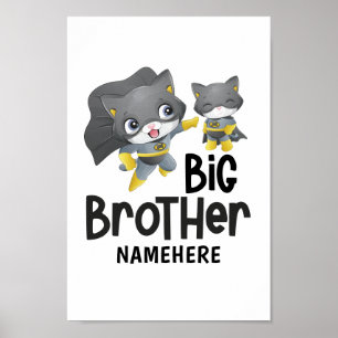 Big Brother Superhero Cat Custom Name Poster