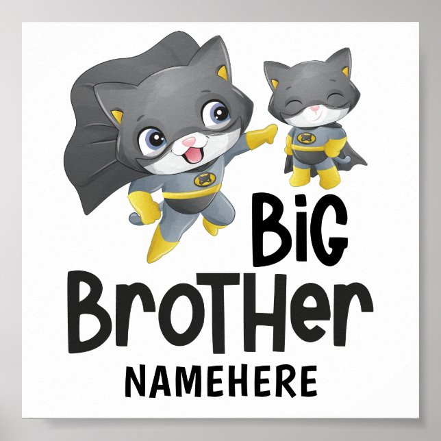 Big Brother Superhero Cat Custom Name Poster (Front)