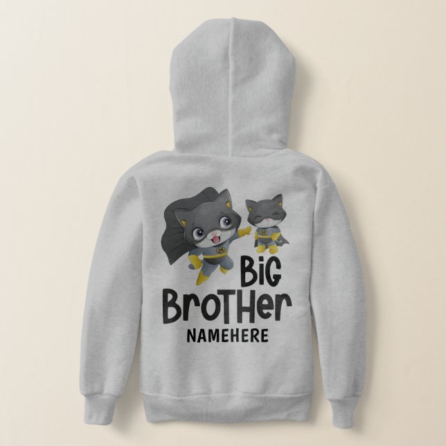 Big Brother Superhero Cat Illustration Custom Name Hoodie (Laydown Back)